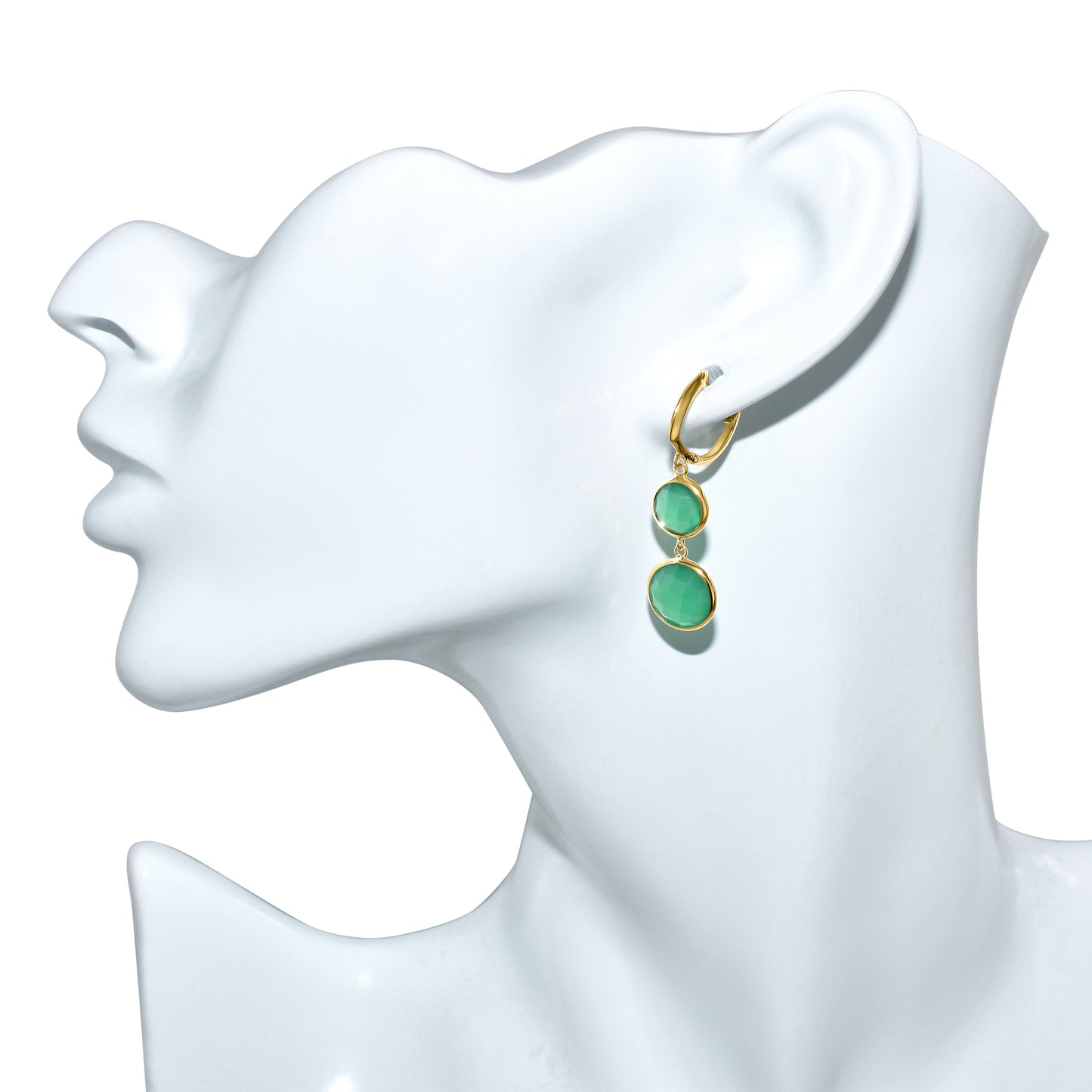 14k Green Onyx Round Bezel Hoop Earring