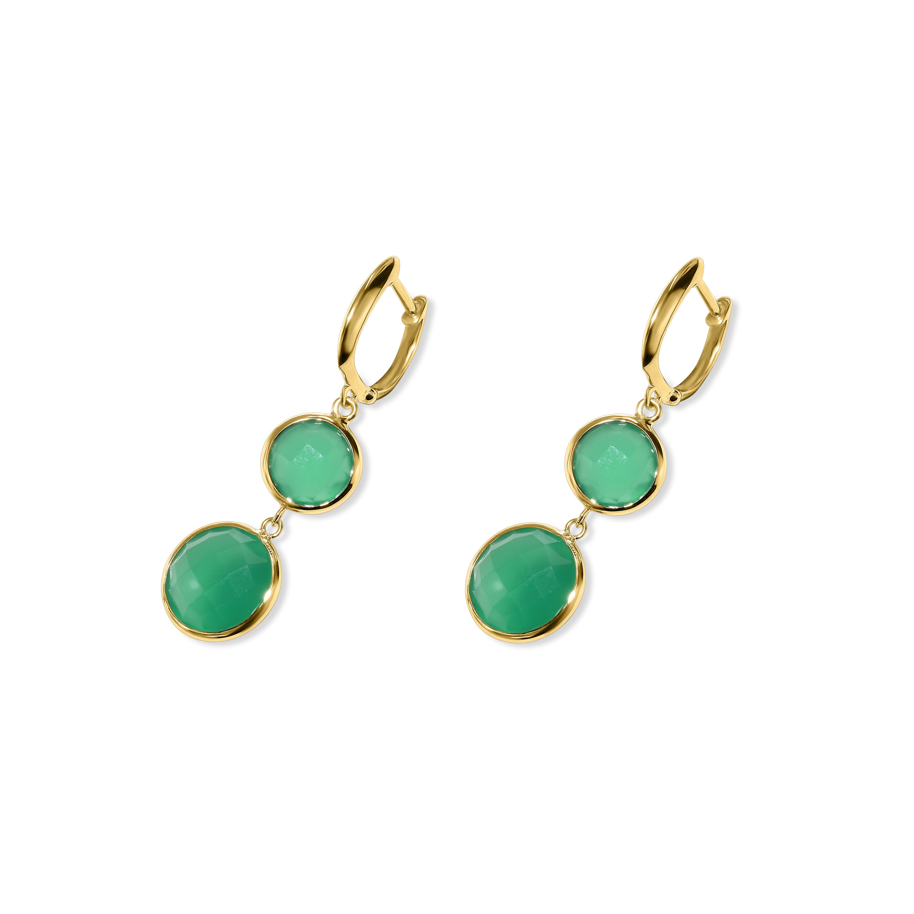 14k Green Onyx Round Bezel Hoop Earring