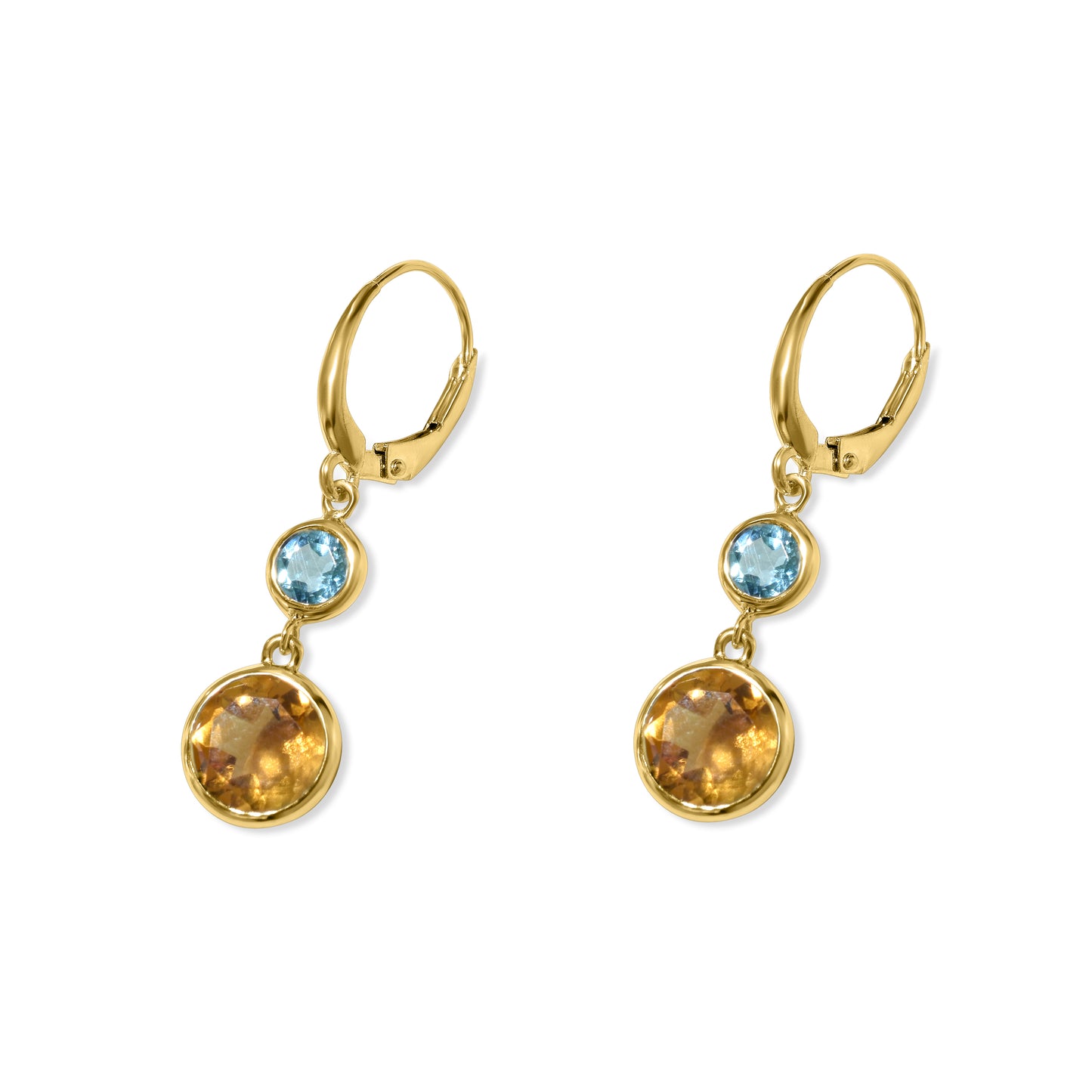 14k Swiss Blue Topaz Citrine Round Leverback Earring