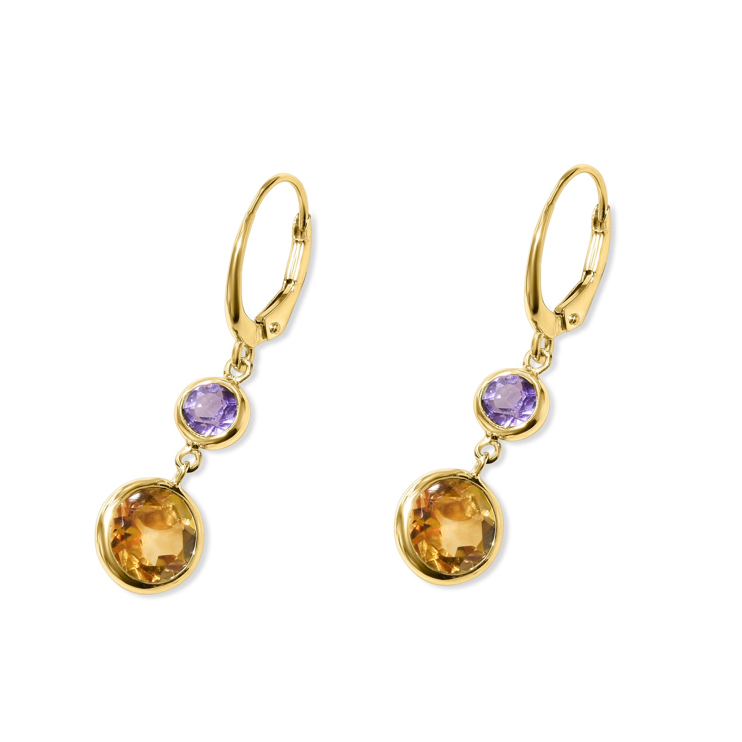 14k Amethyst Citrine Round Leverback Earring