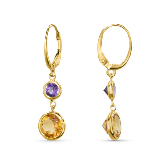 14k Amethyst Citrine Round Leverback Earring