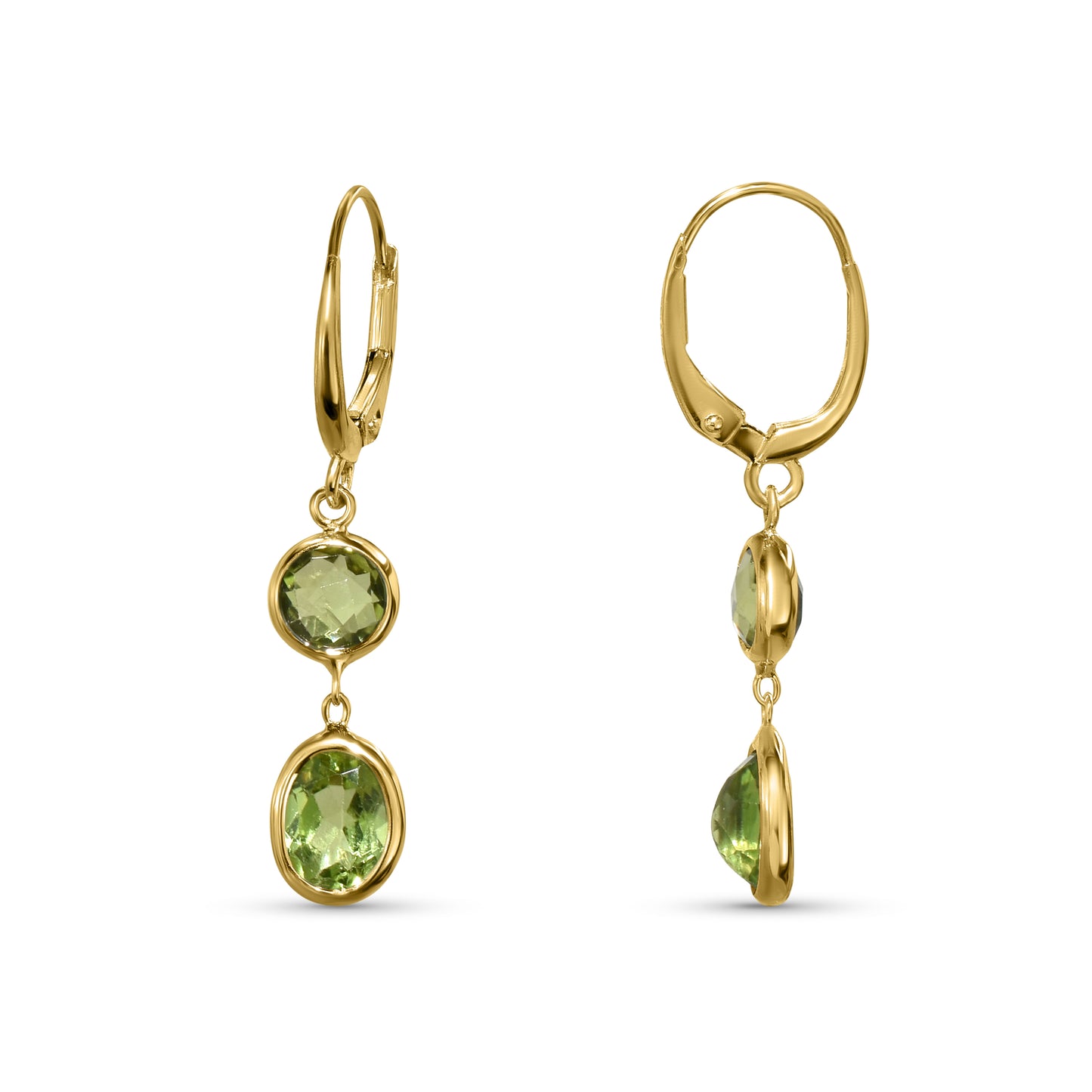 14K Peridot Round and Oval Leverback Earring