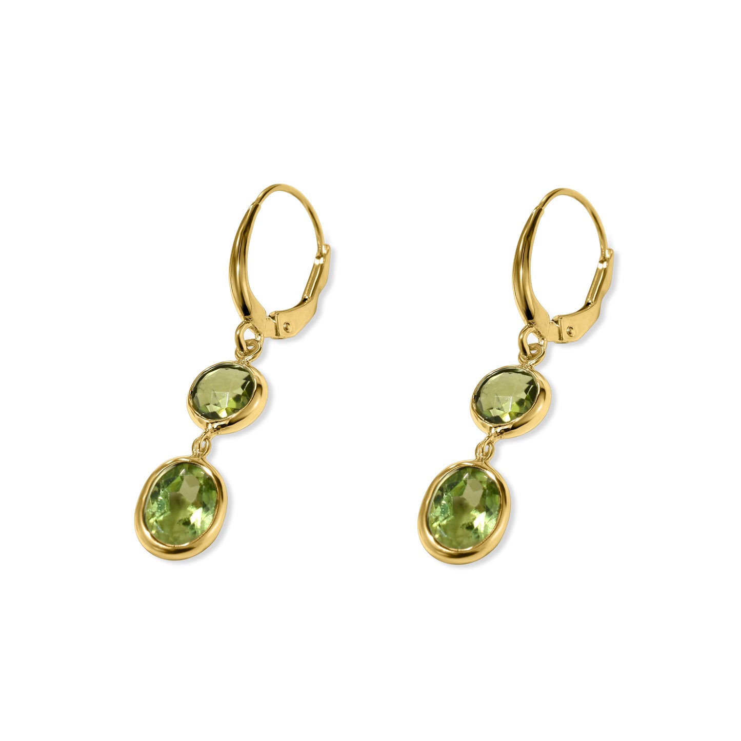 14K Peridot Round and Oval Leverback Earring