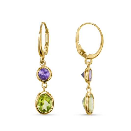 14k Amethyst Peridot Round Leverback Earring