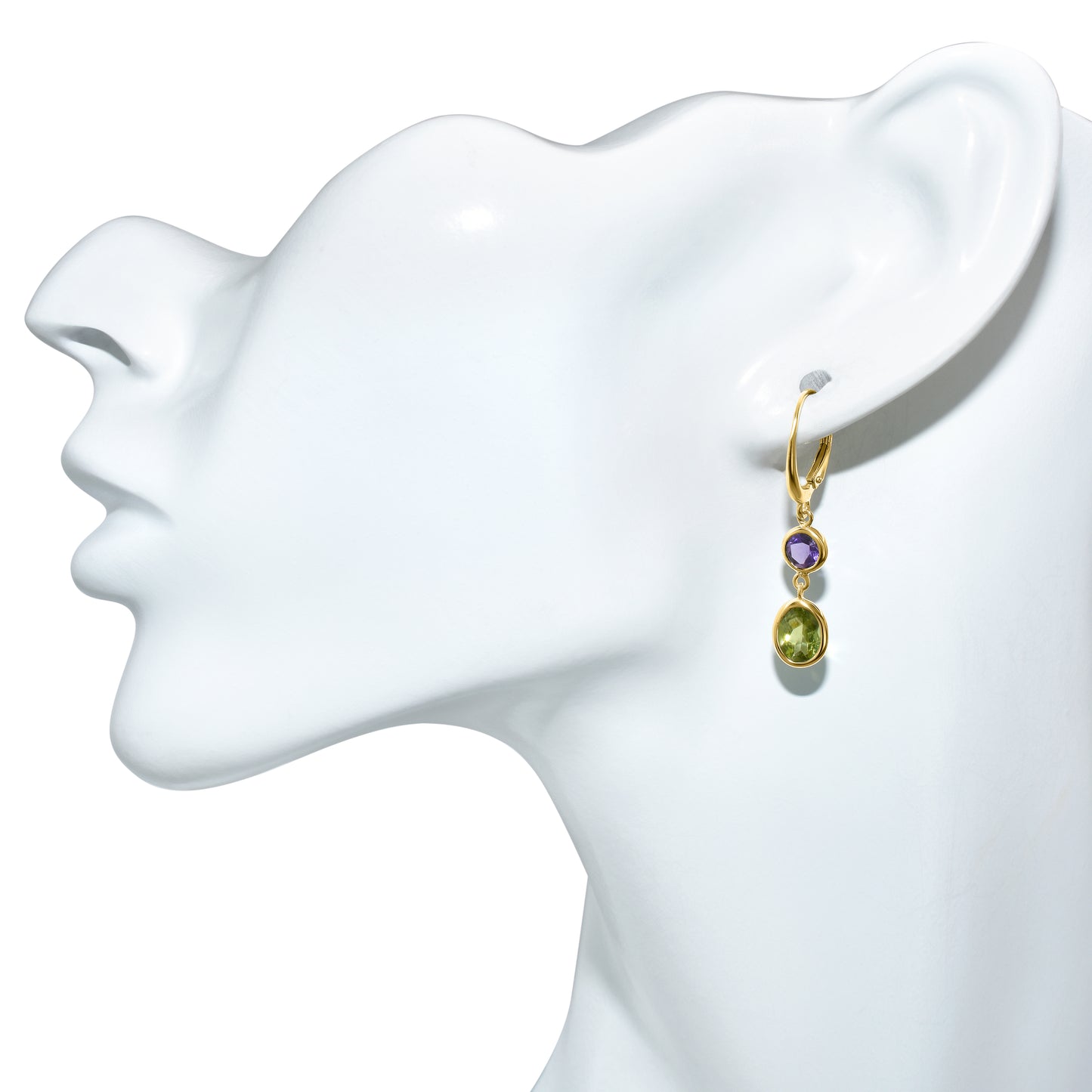 14k Amethyst Peridot Round Leverback Earring