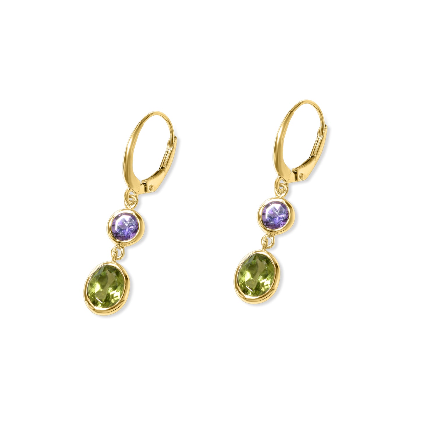 14k Amethyst Peridot Round Leverback Earring