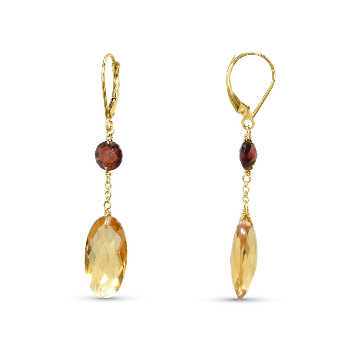 14k Citrine Garnet Dangle Leverback Earring