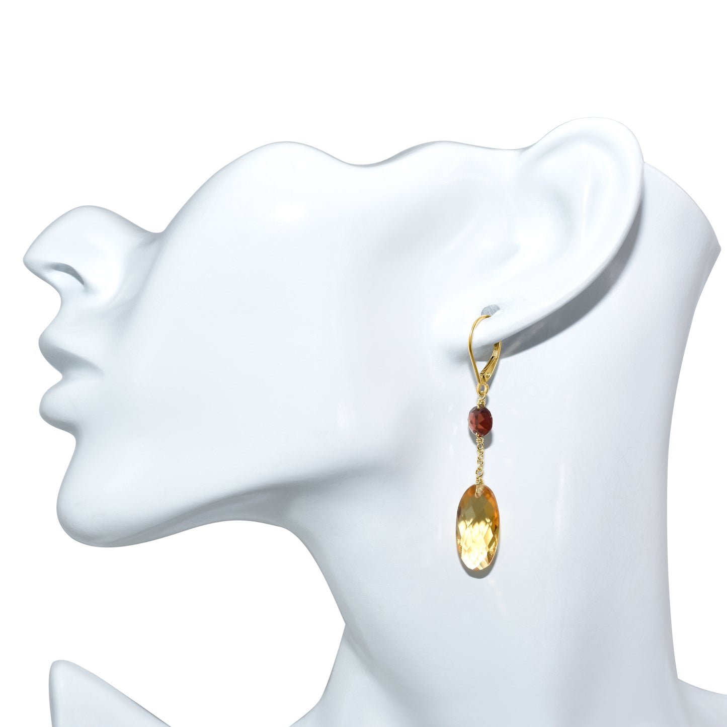 14k Citrine Garnet Dangle Leverback Earring