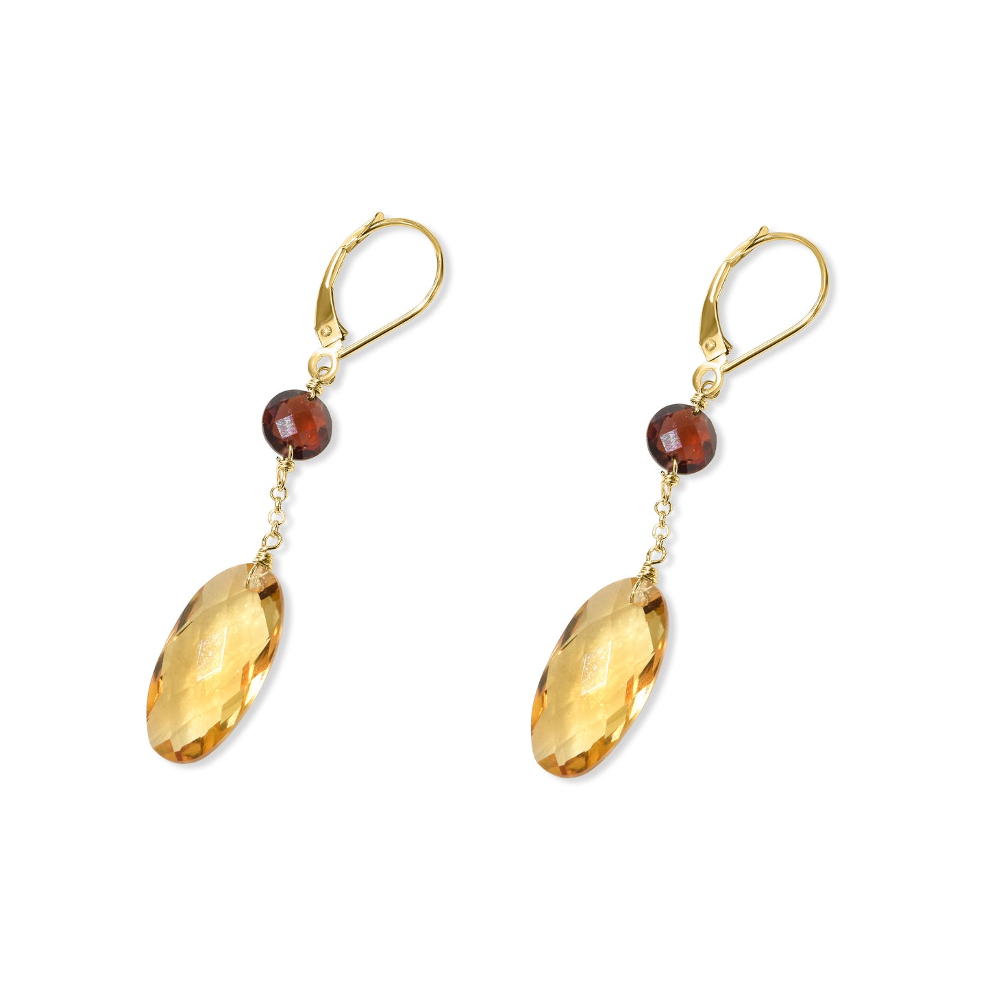 14k Citrine Garnet Dangle Leverback Earring