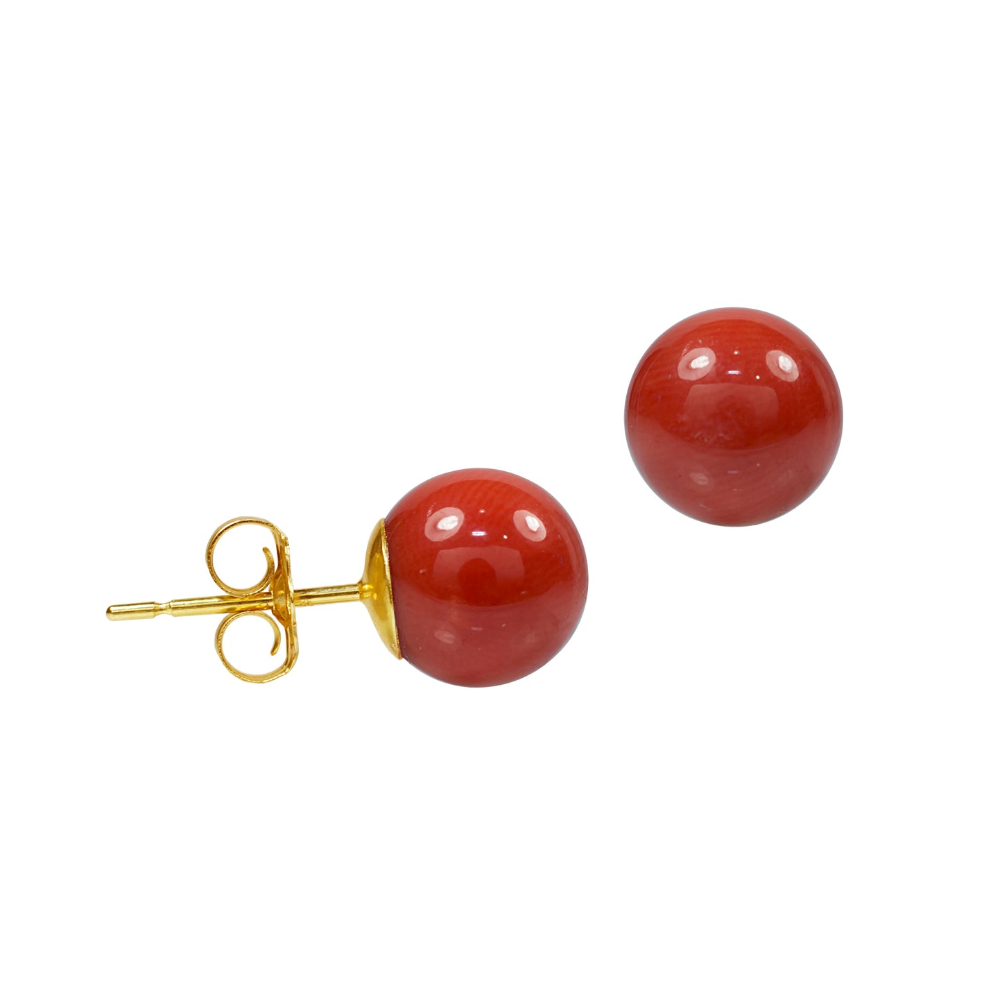 14k Natural Red Coral Stud Earring