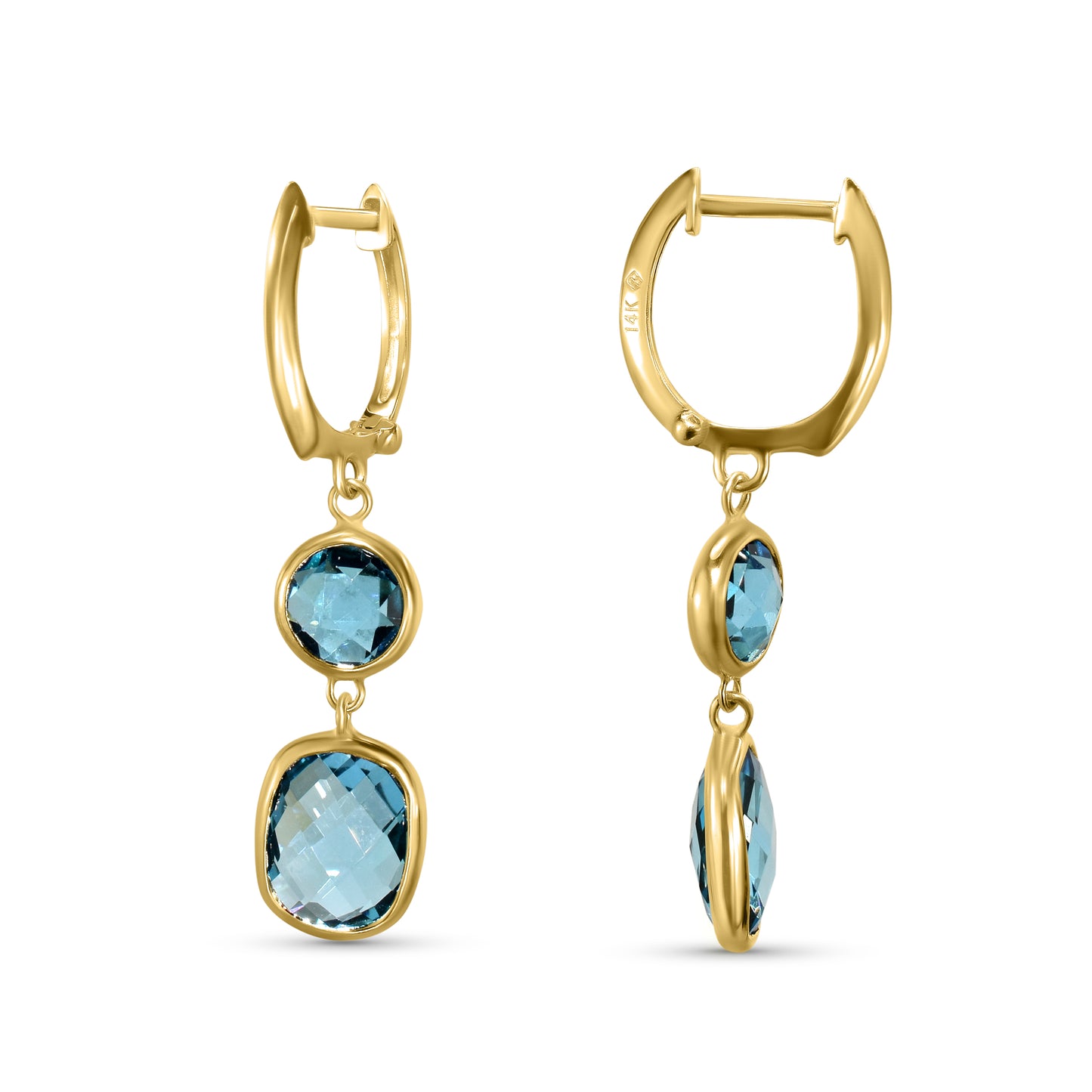 14k Swiss Blue Topaz Bezel Hoop Earring