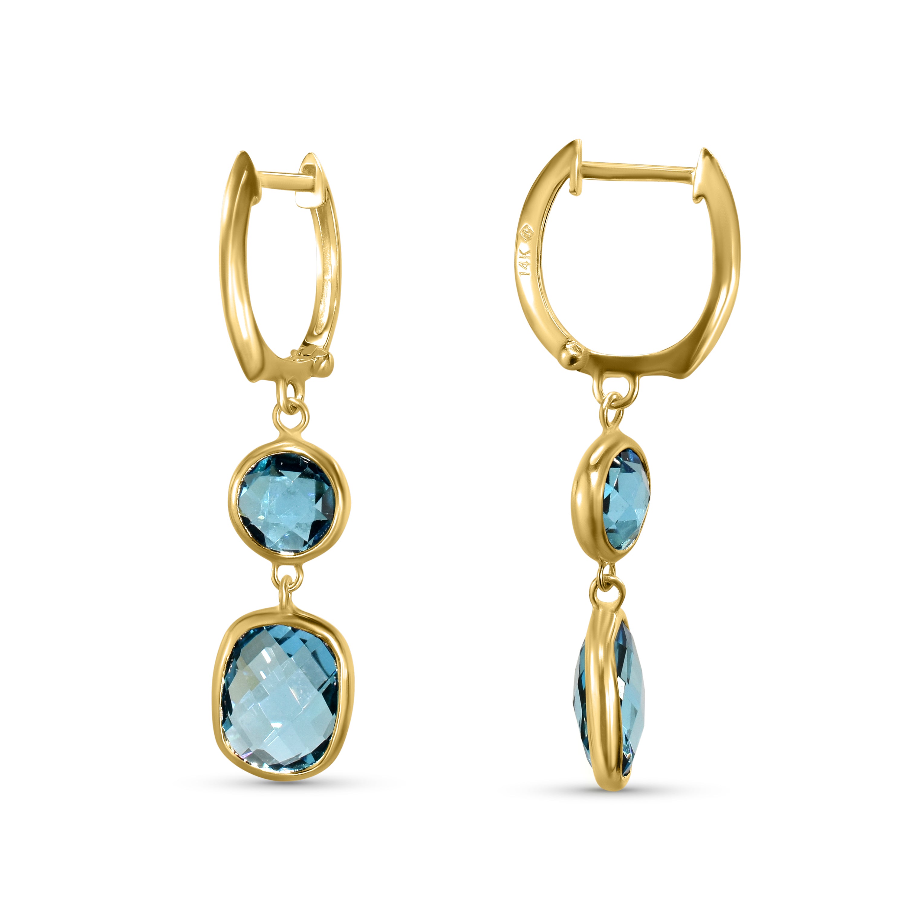 14k Swiss Blue Topaz Bezel Hoop Earring