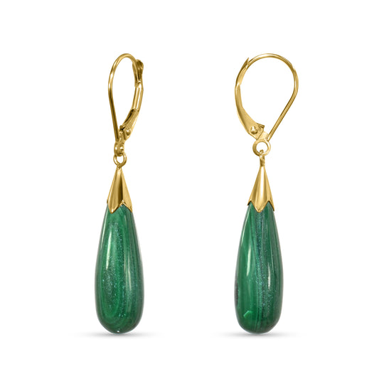 14k Malachite Drop Leverback Earring