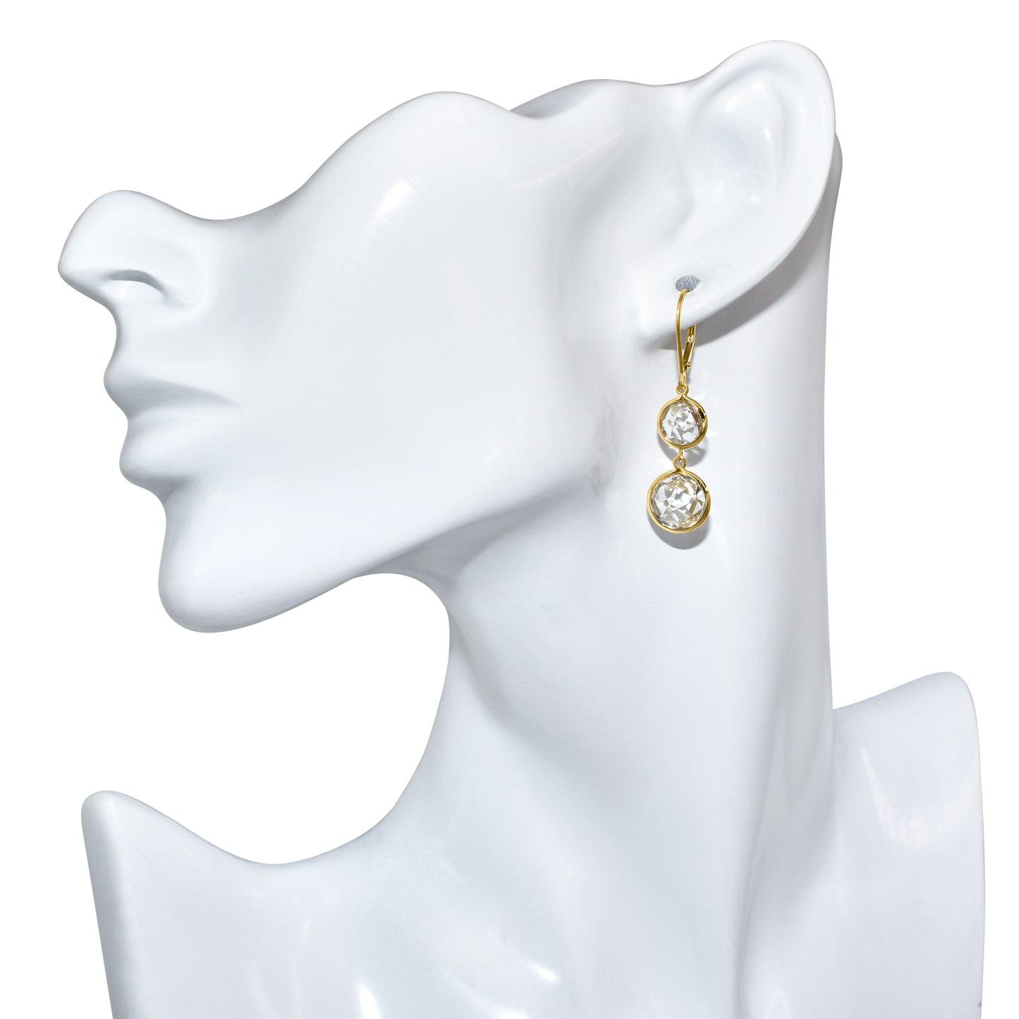14k White Topaz Bezel Drop Leverback Earring
