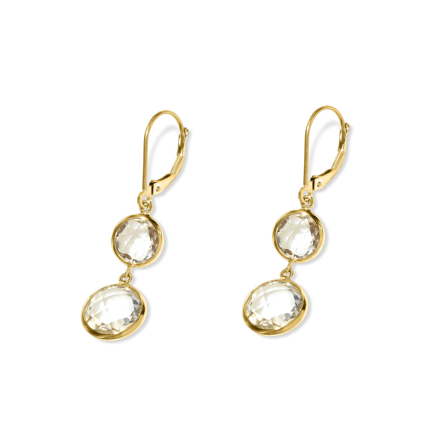 14k White Topaz Bezel Drop Leverback Earring