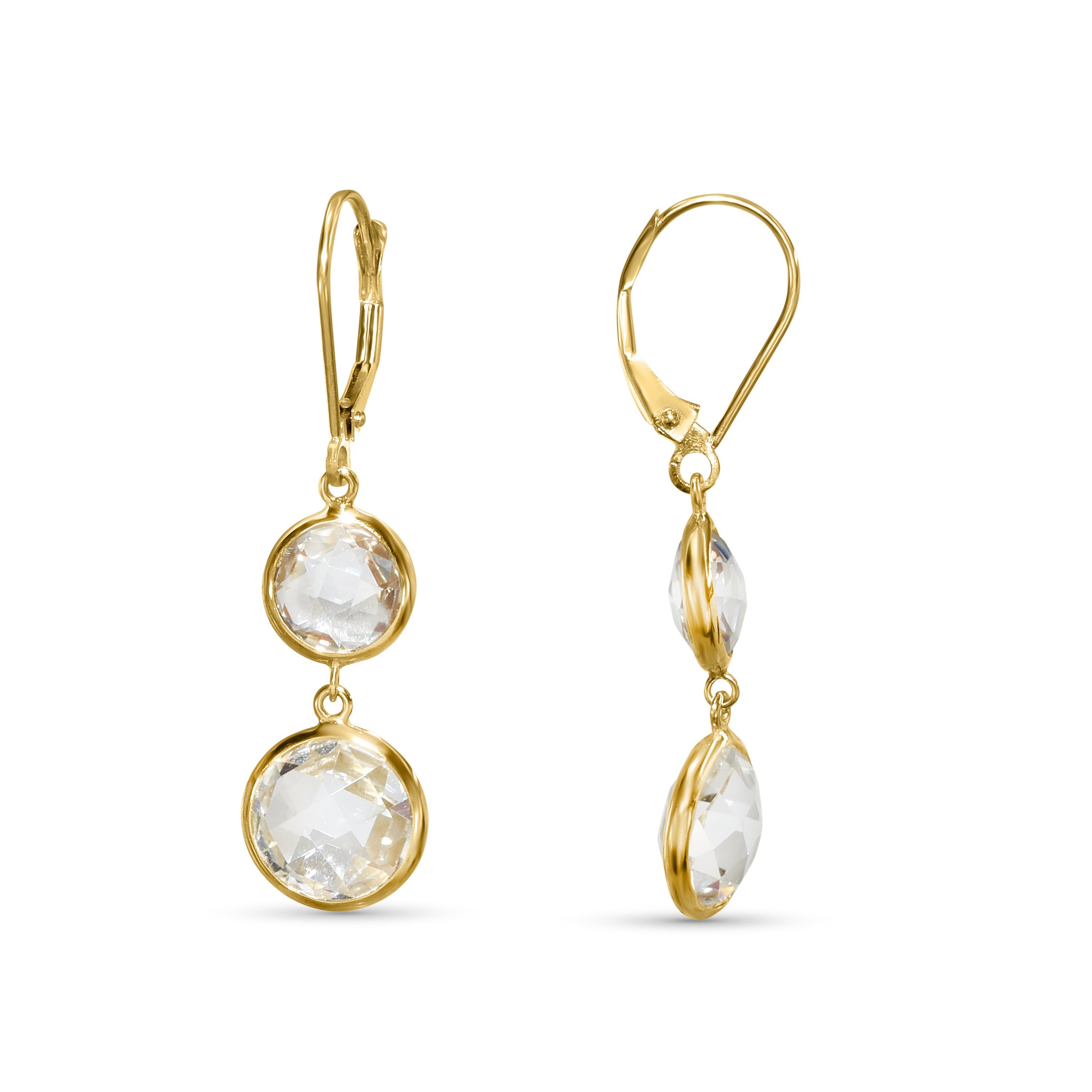 14k White Topaz Bezel Drop Leverback Earring