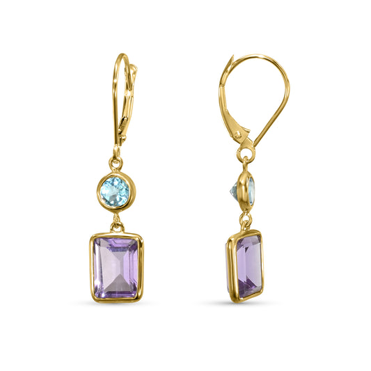 14k Swiss Blue Topaz Amethyst Leverback Earring
