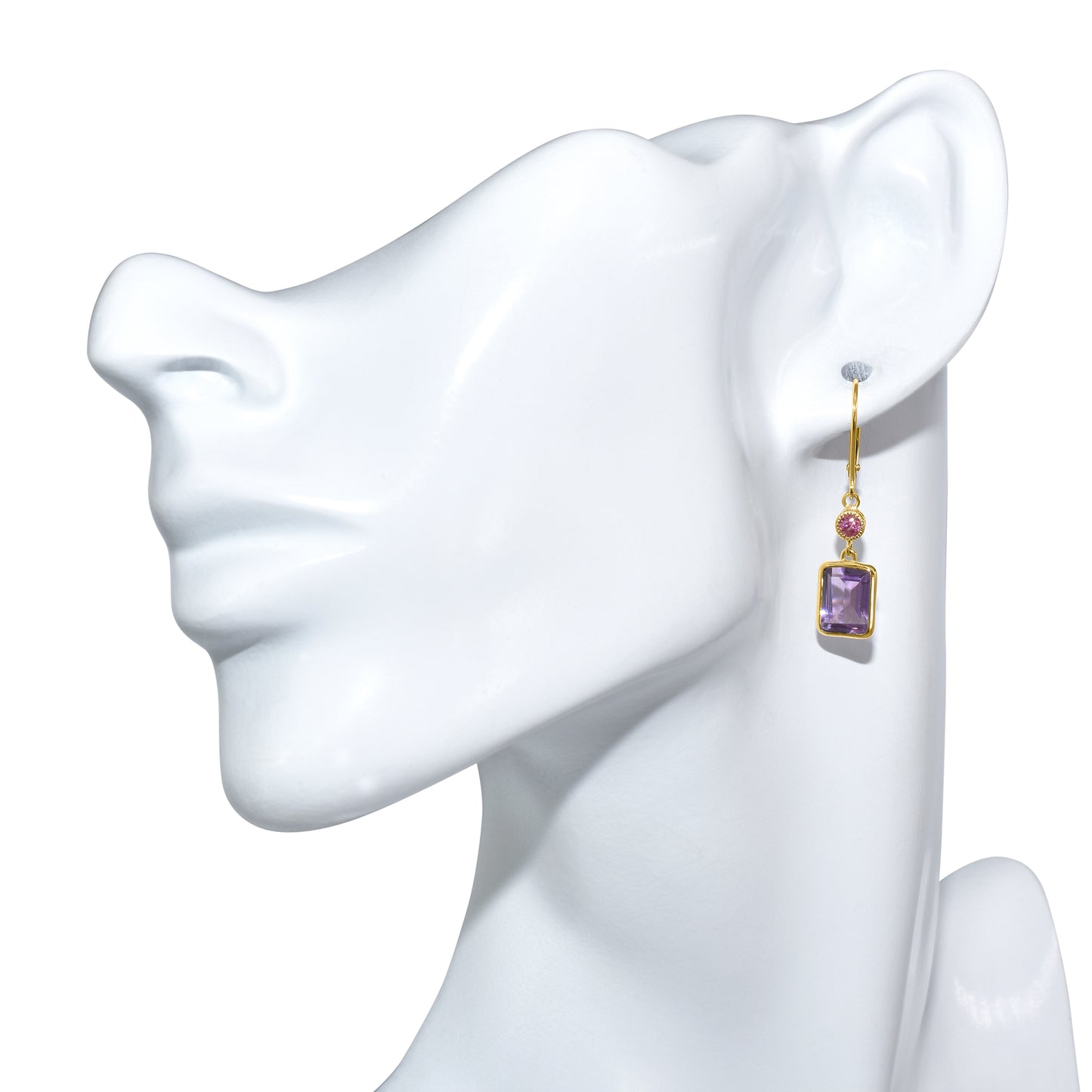 14k Pink Tourmaline Amethyst Leverback Earring