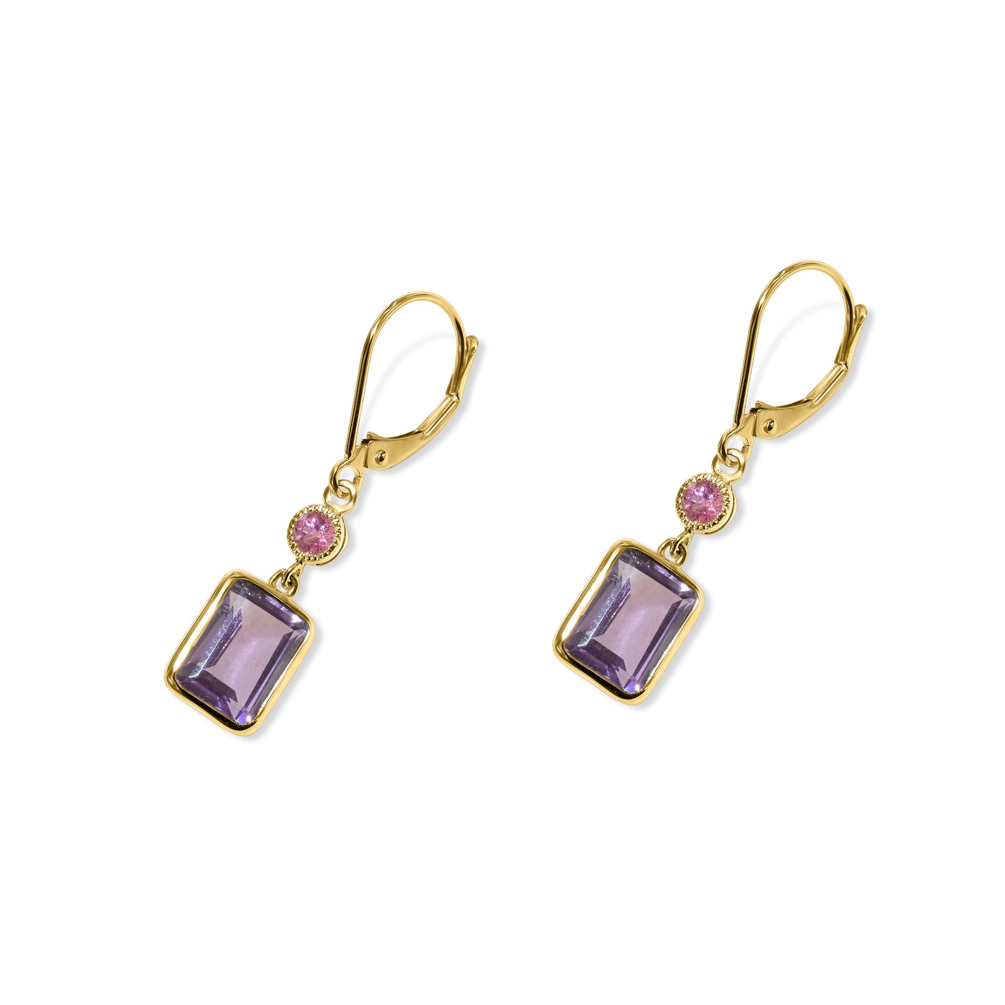 14k Pink Tourmaline Amethyst Leverback Earring