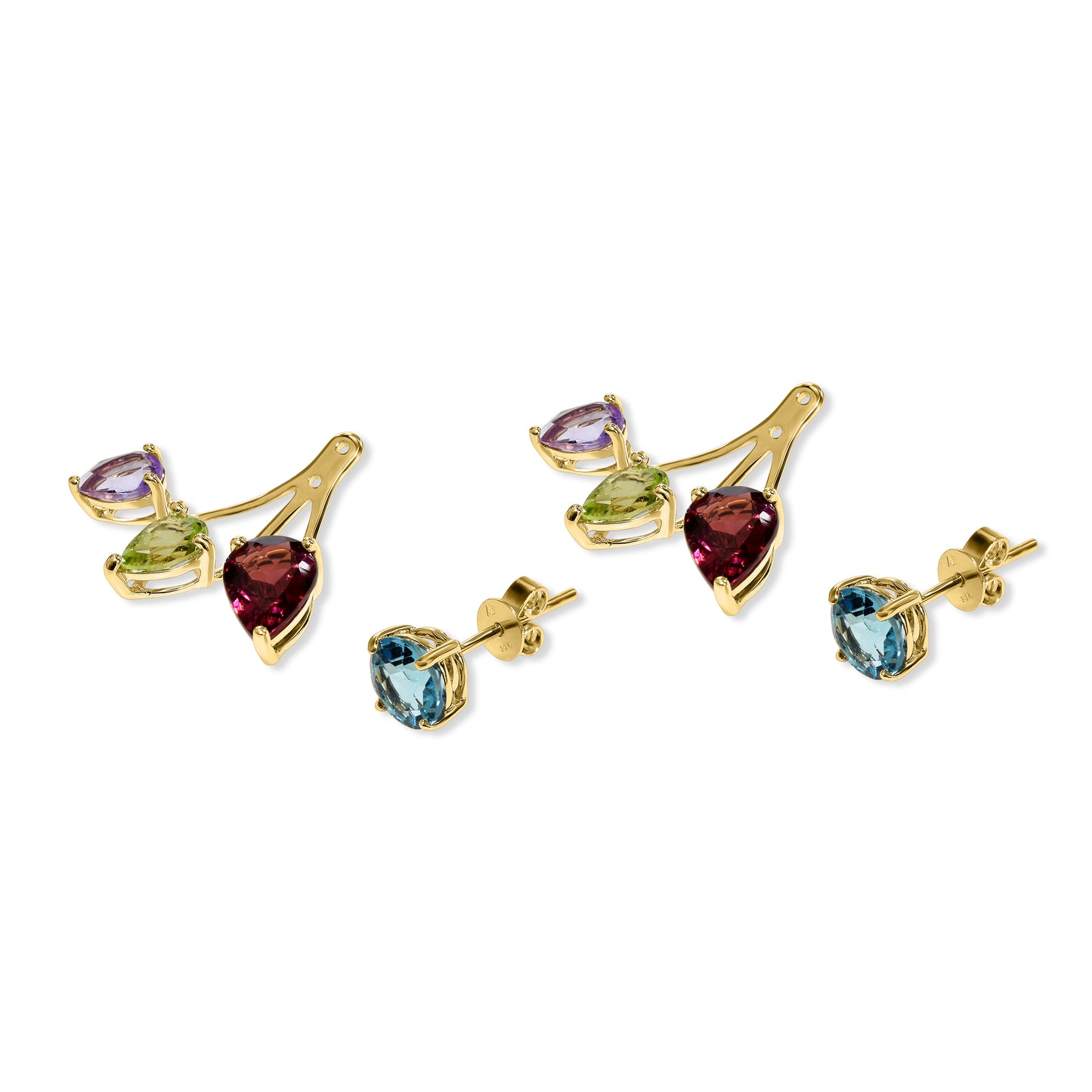 14k Multi Gemstone Front Back Earring
