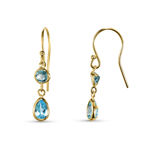 14k Swiss Blue Topaz Bezel Set Dangle Hook Earring
