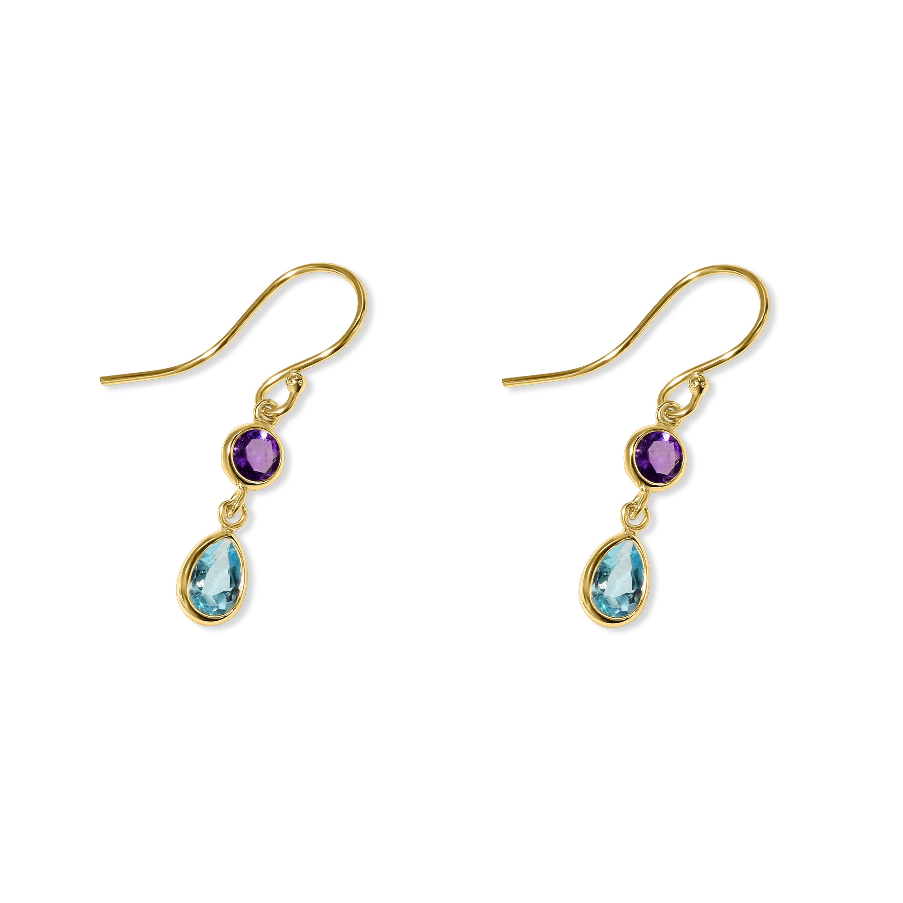 14k Amethyst Swiss Blue Topaz Set Dangle Hook Earring