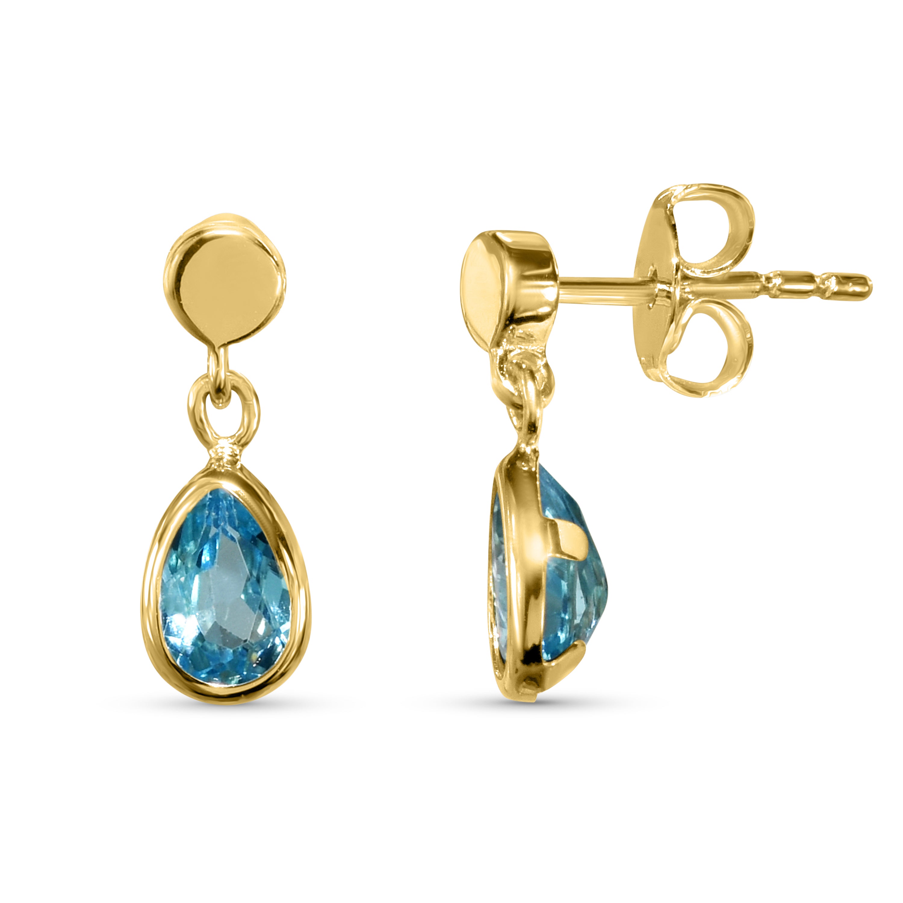 14k Swiss Blue Topaz Bezel Set Pear Post Earring