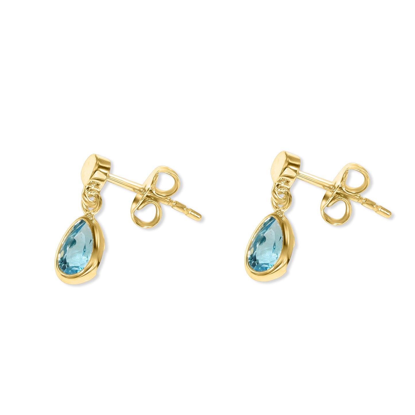 14k Swiss Blue Topaz Bezel Set Pear Post Earring