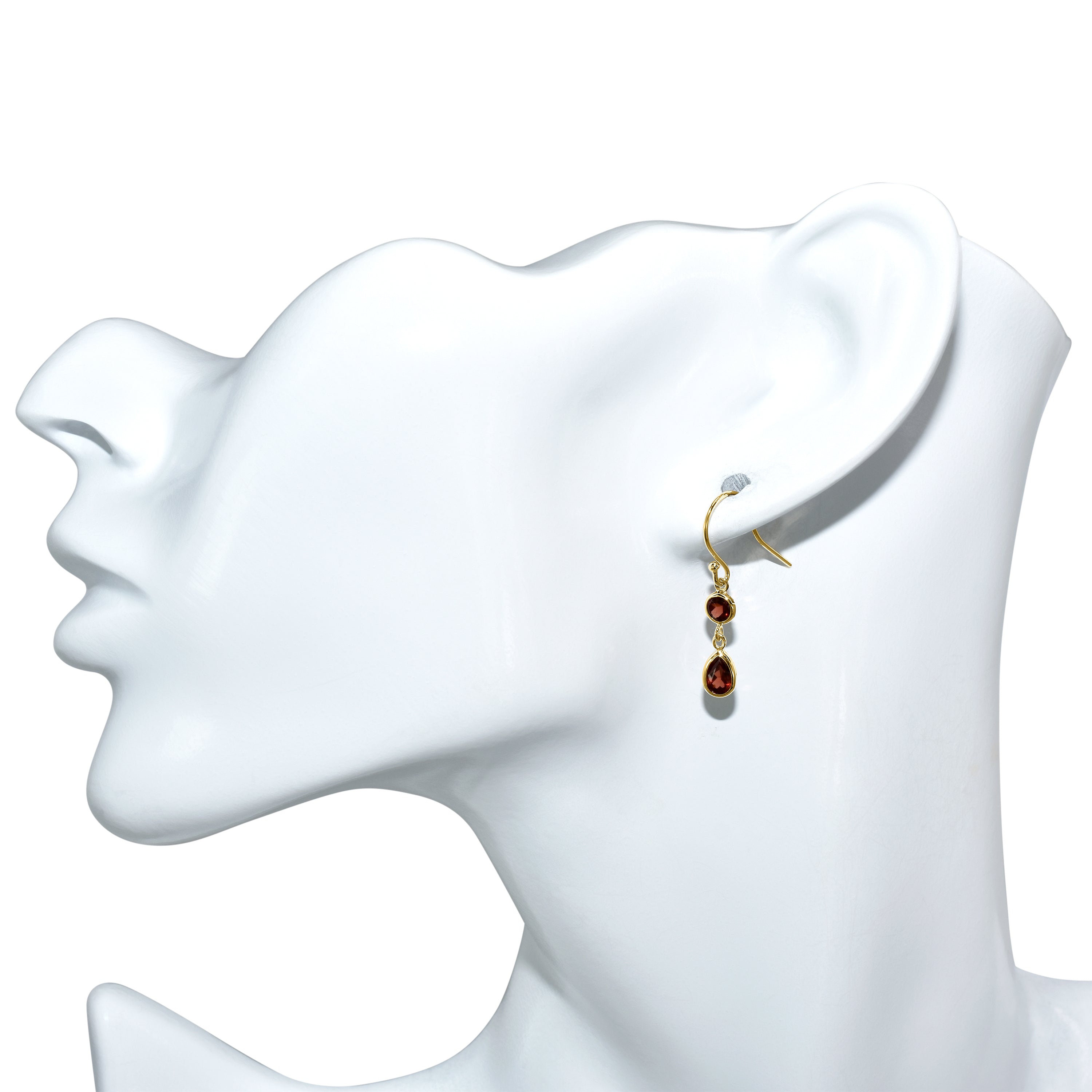 14k Garnet Bezel Set Dangle Hook Earring