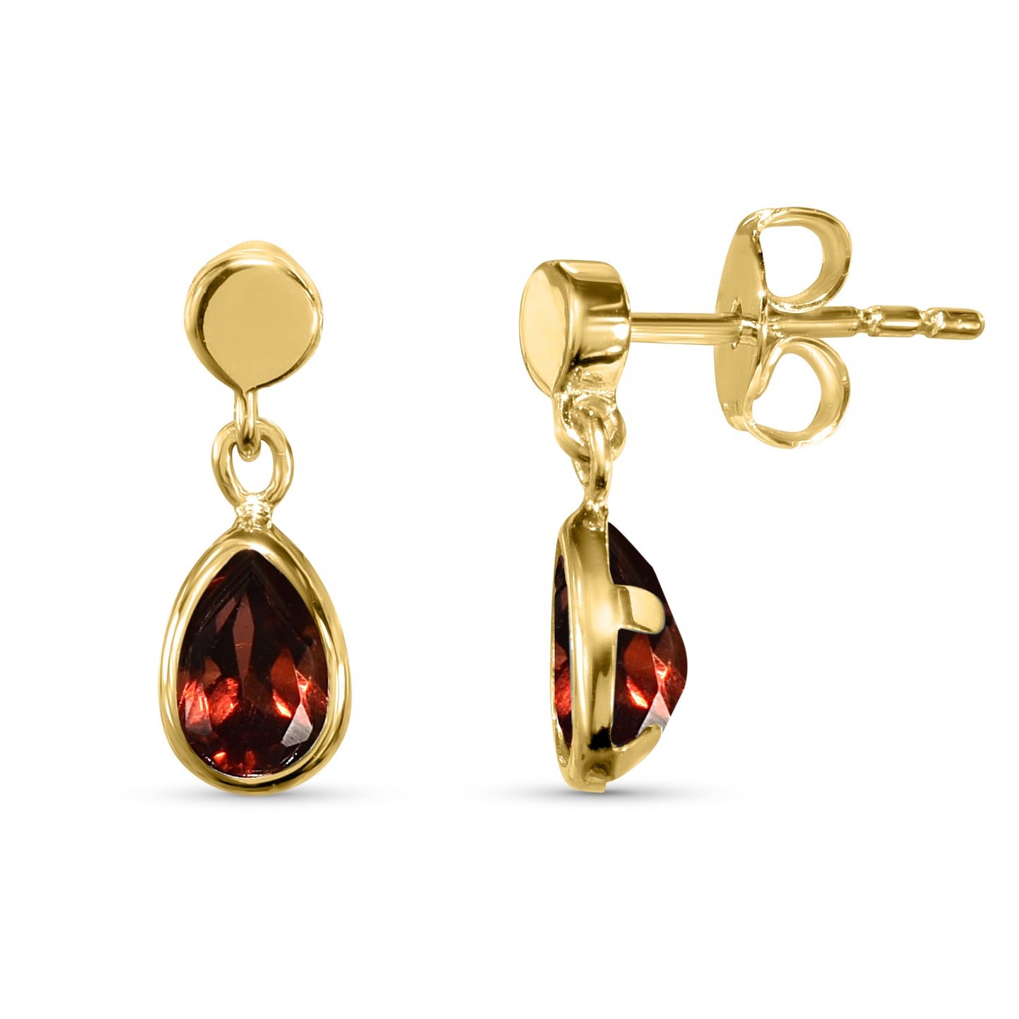 14k Garnet Pear Bezel Set Post Earring