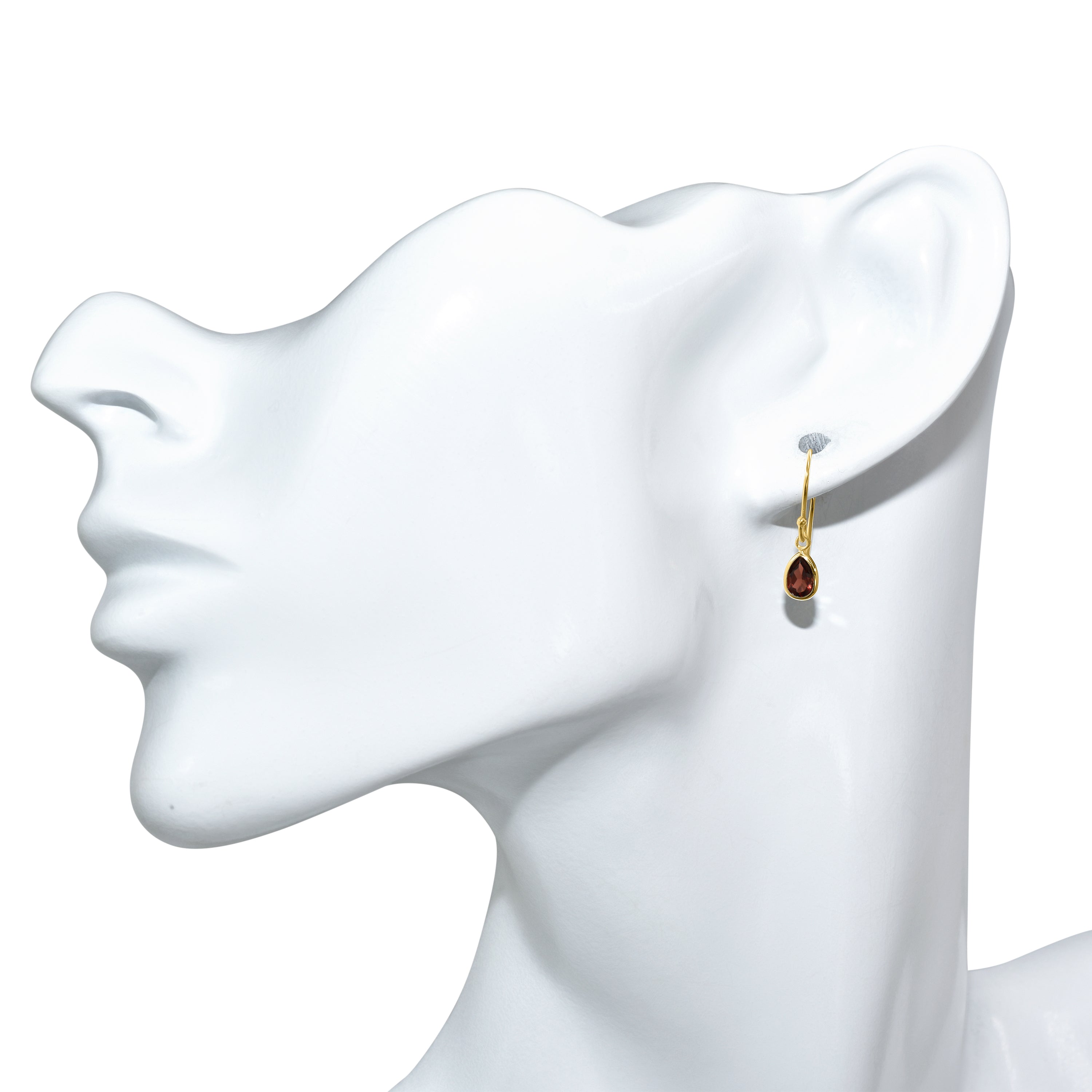 14k Garnet Pear Bezel Set Hook Earring