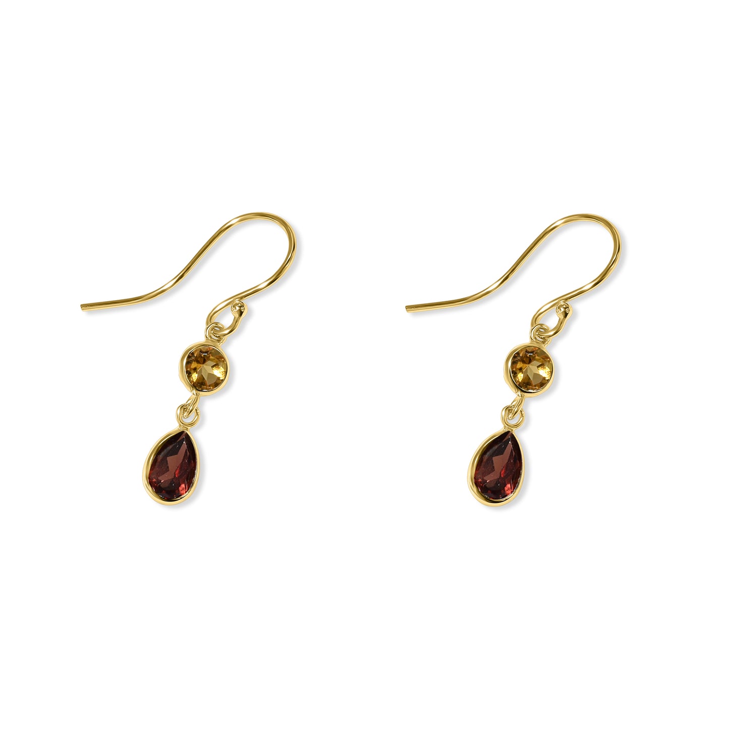 14k Citrine Garnet Bezel Set Hook Earring