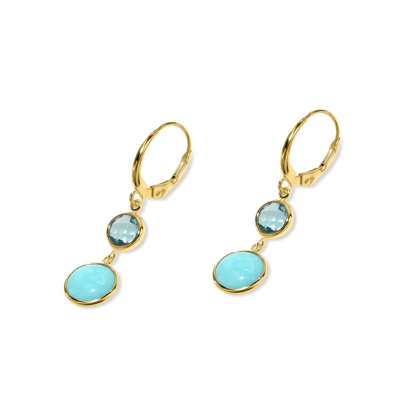 14k Swiss Blue Topaz Turquoise Round Leverback Earring