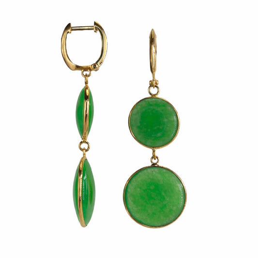 14k Green Jade Round Bezel Hoop Earring