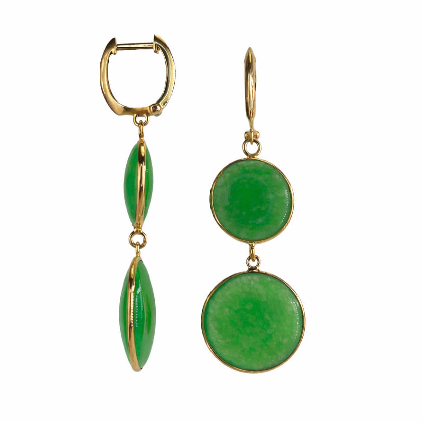 14k Green Jade Round Bezel Hoop Earring