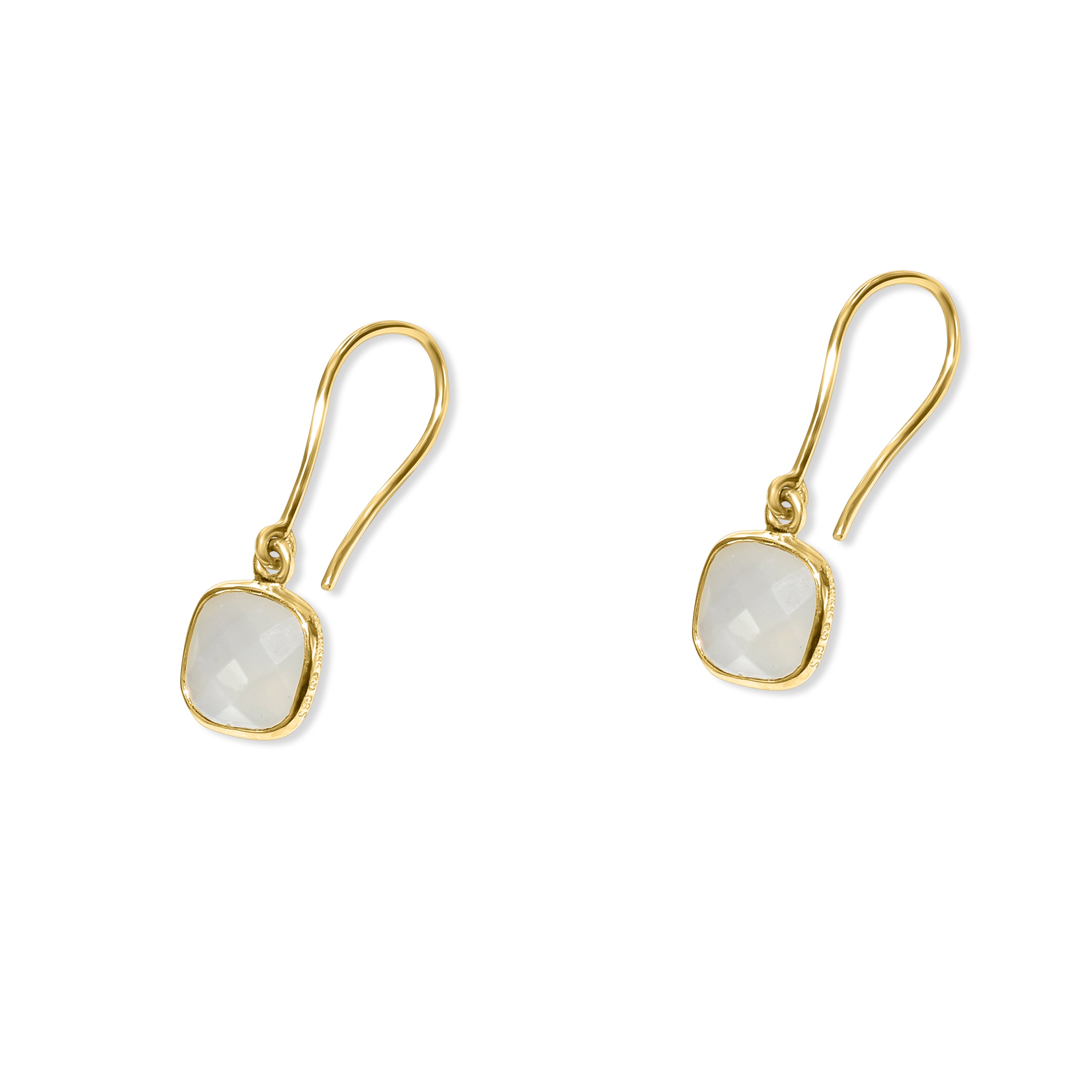 14k Square Bezel Rainbow Moonstone Earring