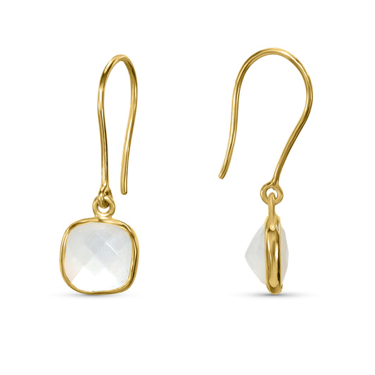 14k Square Bezel Rainbow Moonstone Earring