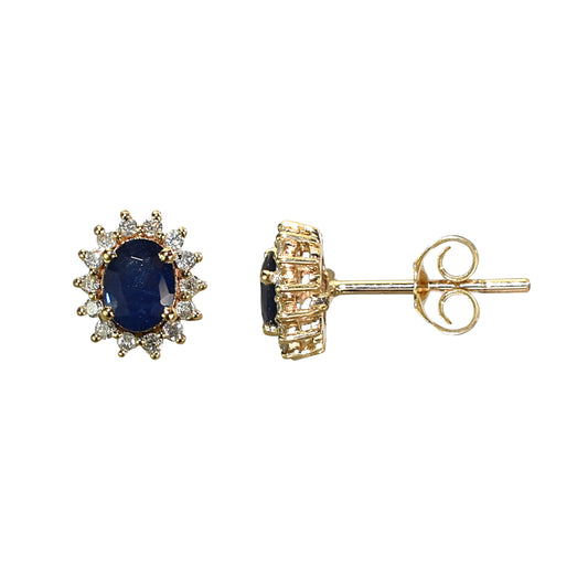 14k Round Shaped Stud 0.17CT Diamond & Sapphire Earring