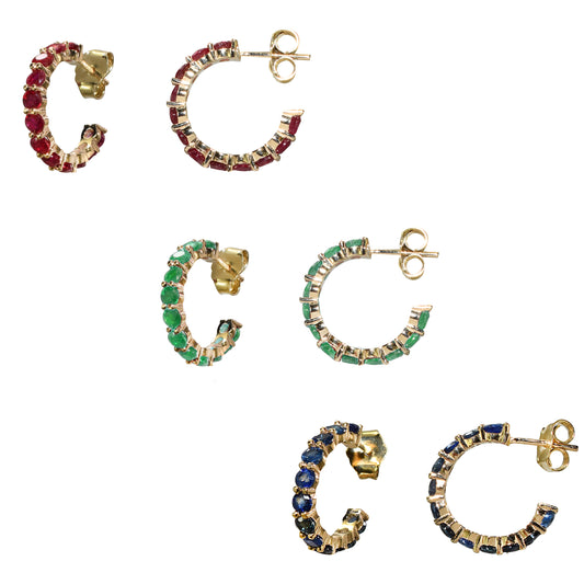 14k Round Gemstone Hoop Earring