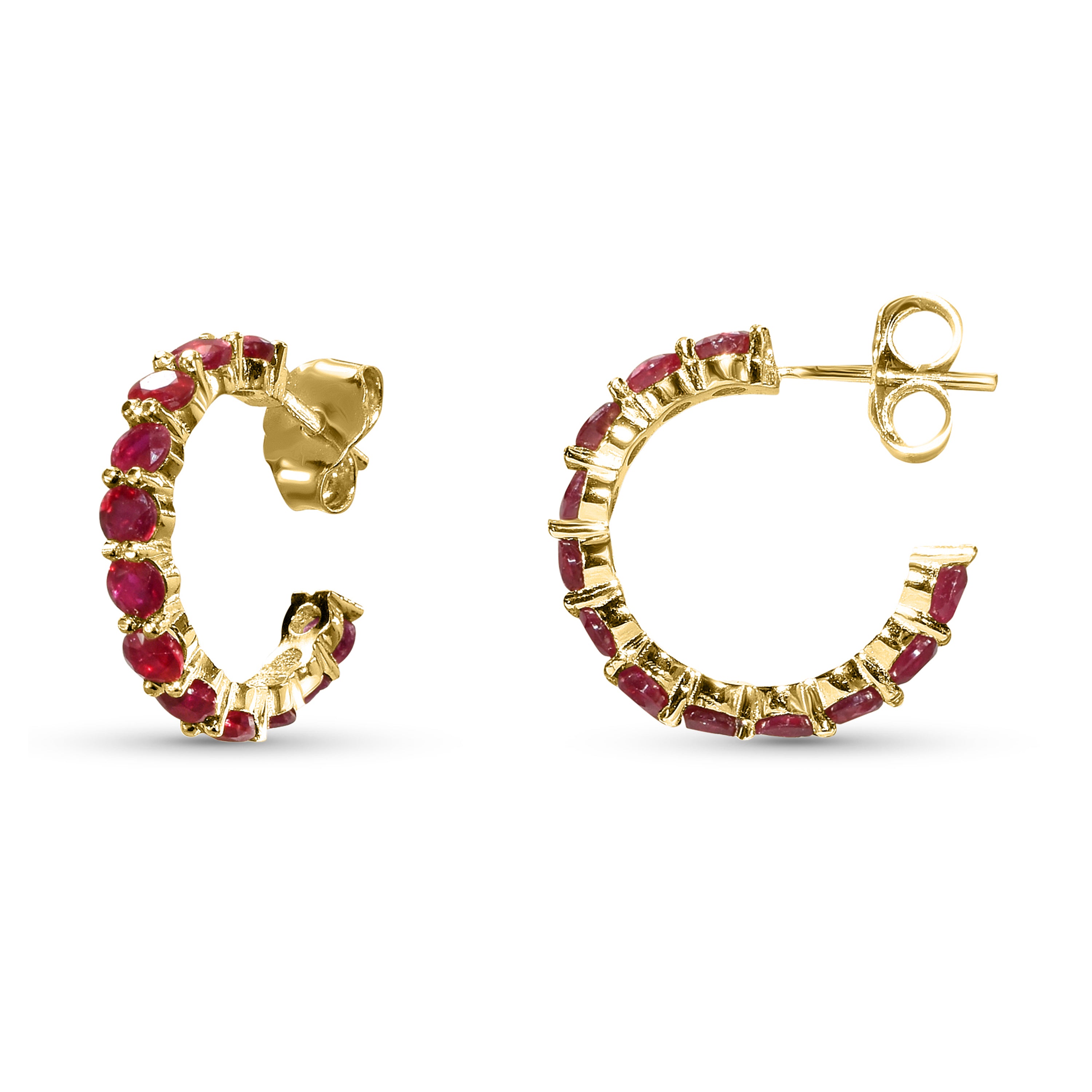 14k Round Gemstone Hoop Earring