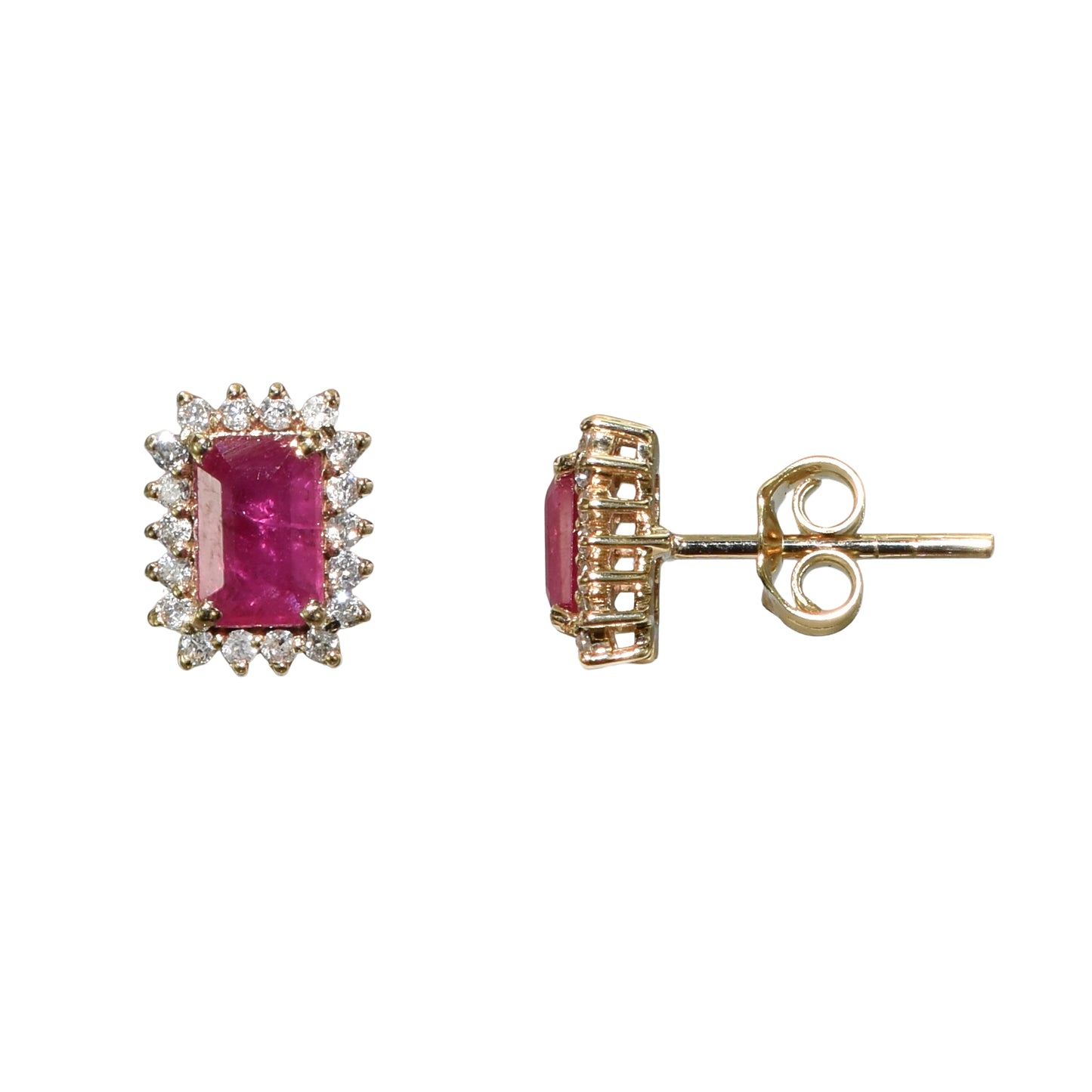 14k Emerald Cut Diamond Ruby Earring