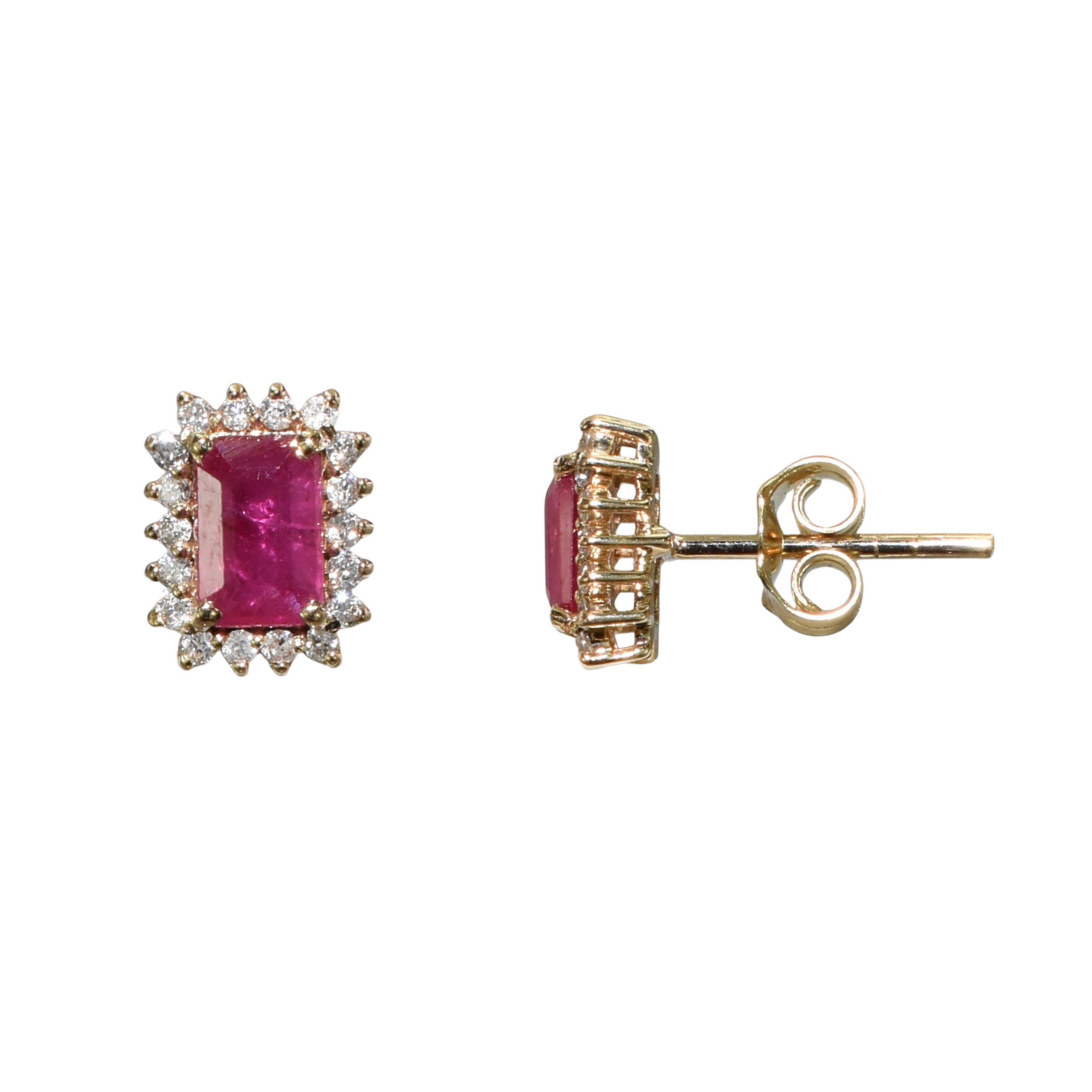 14k Emerald Cut Diamond Ruby Earring