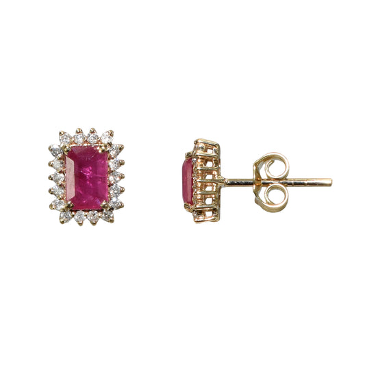 14k Emerald Cut Diamond Ruby Earring