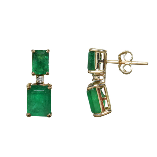 14k Rectangle Diamond Ruby Emerald Earring