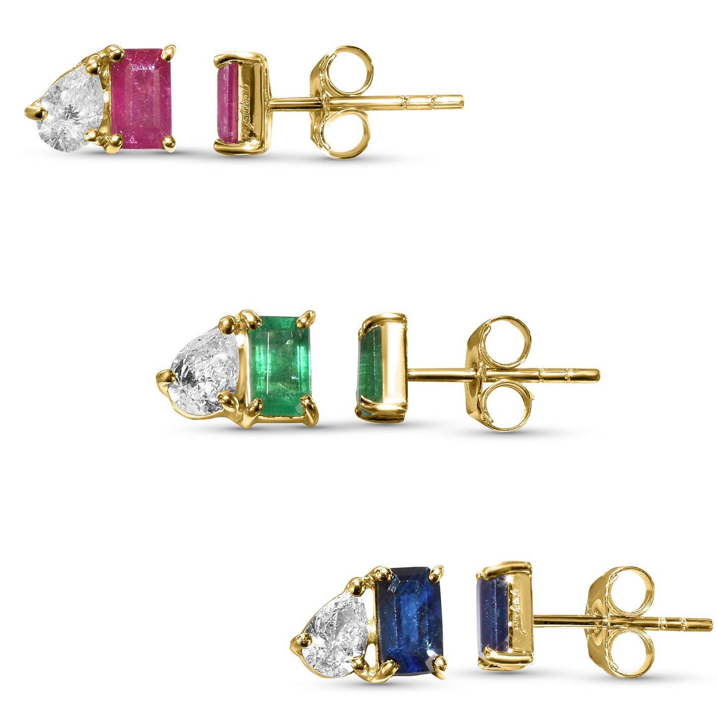 14k Pear Rectangle Diamond Earring