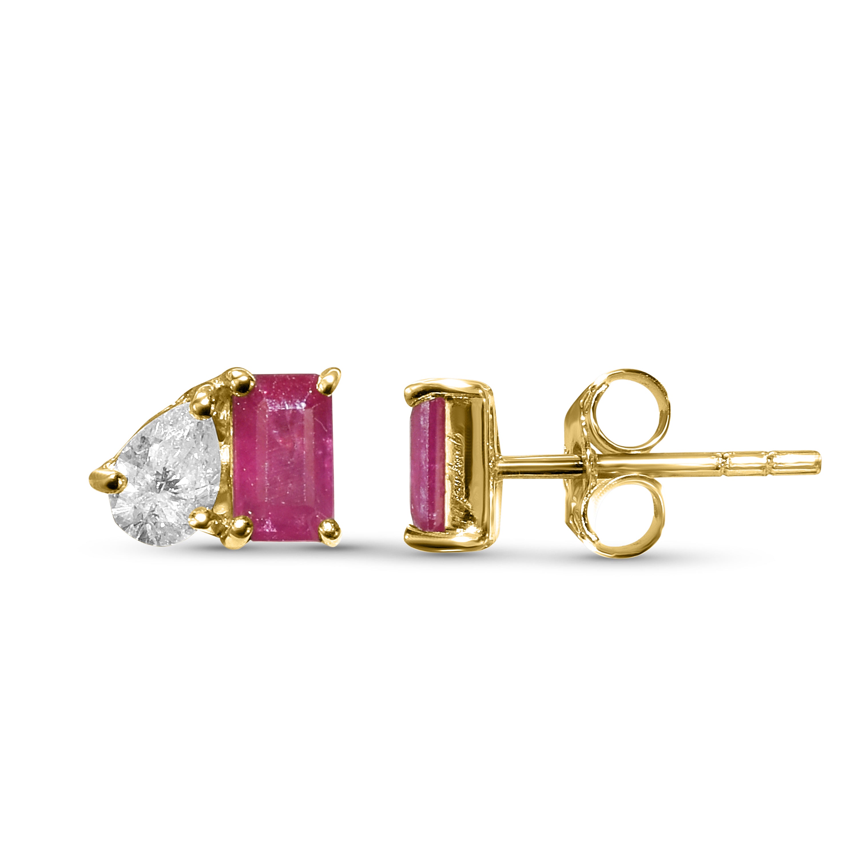 14k Pear Rectangle Diamond Earring