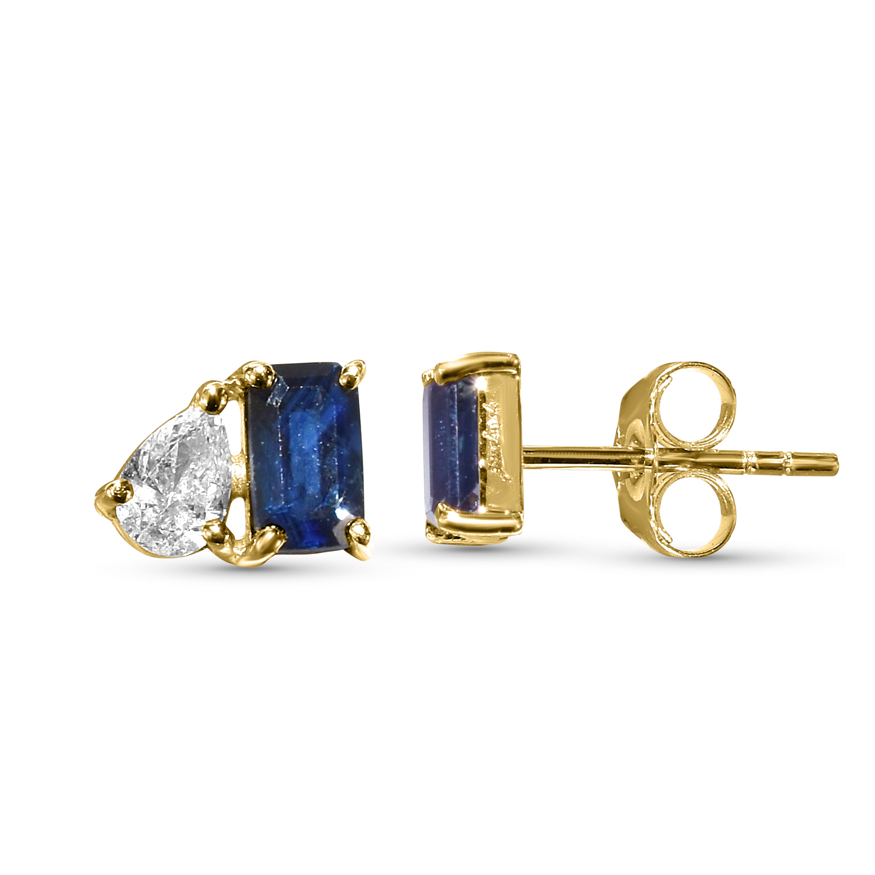 14k Pear Rectangle Diamond Earring