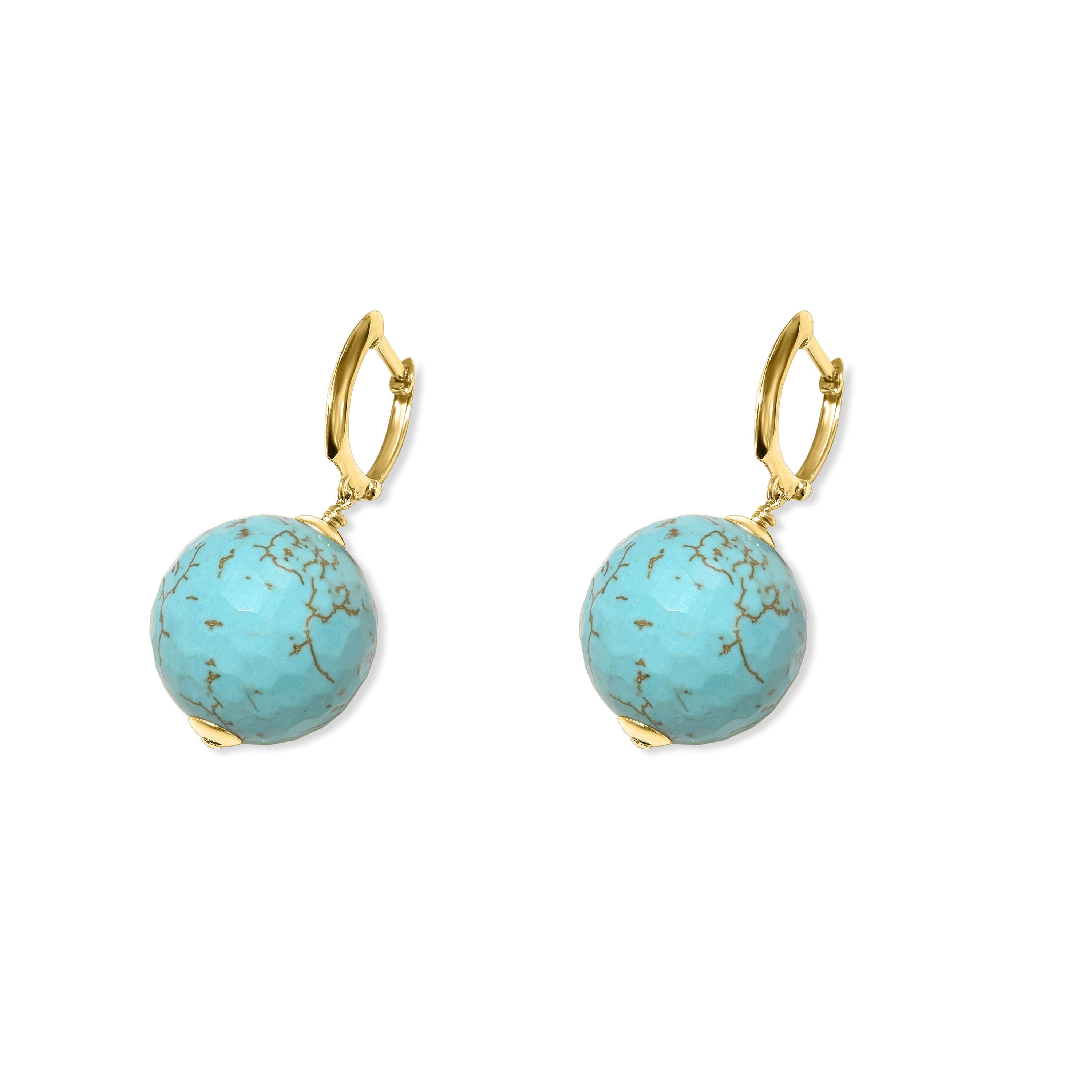 14k Faceted Turquoise Hoop Earring