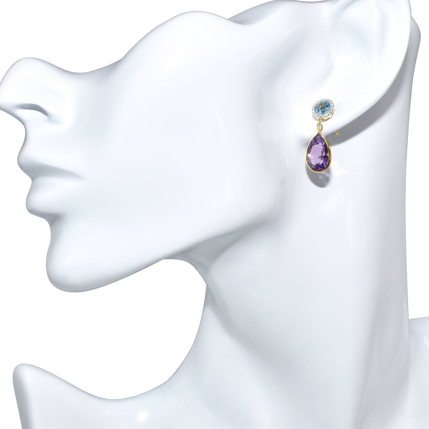 14k Swiss Blue Topaz Amethyst Diamond Post Earring