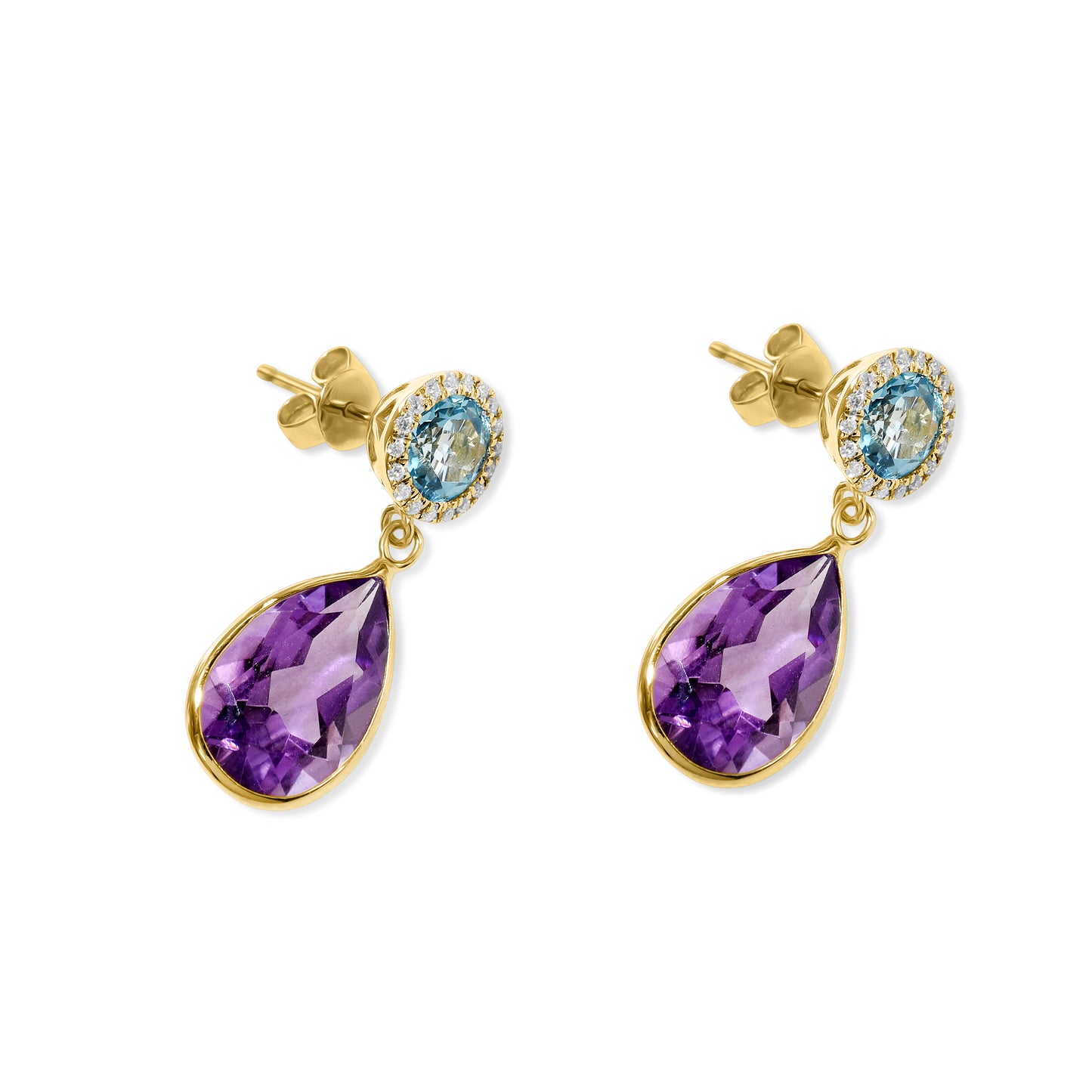 14k Swiss Blue Topaz Amethyst Diamond Post Earring
